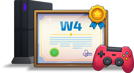 A framed document next to a console and controller