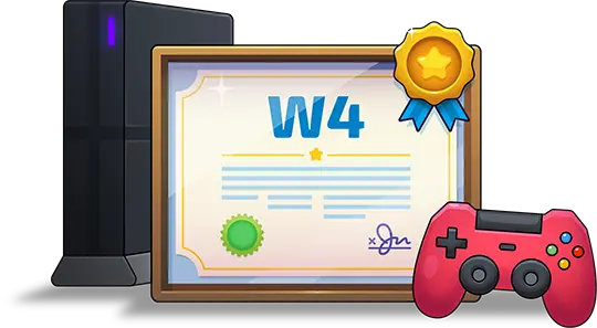A framed document next to a console and controller